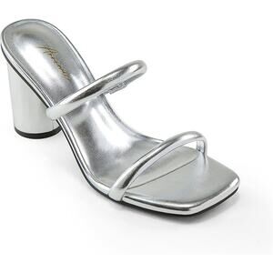 Arromic Womens Size 10 Silver 3.5" Chunky Heel Square Open Toe Slip On Shoes